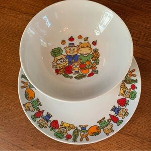 Vintage Children’s Plate & Bowl ceramic set made in Japan
